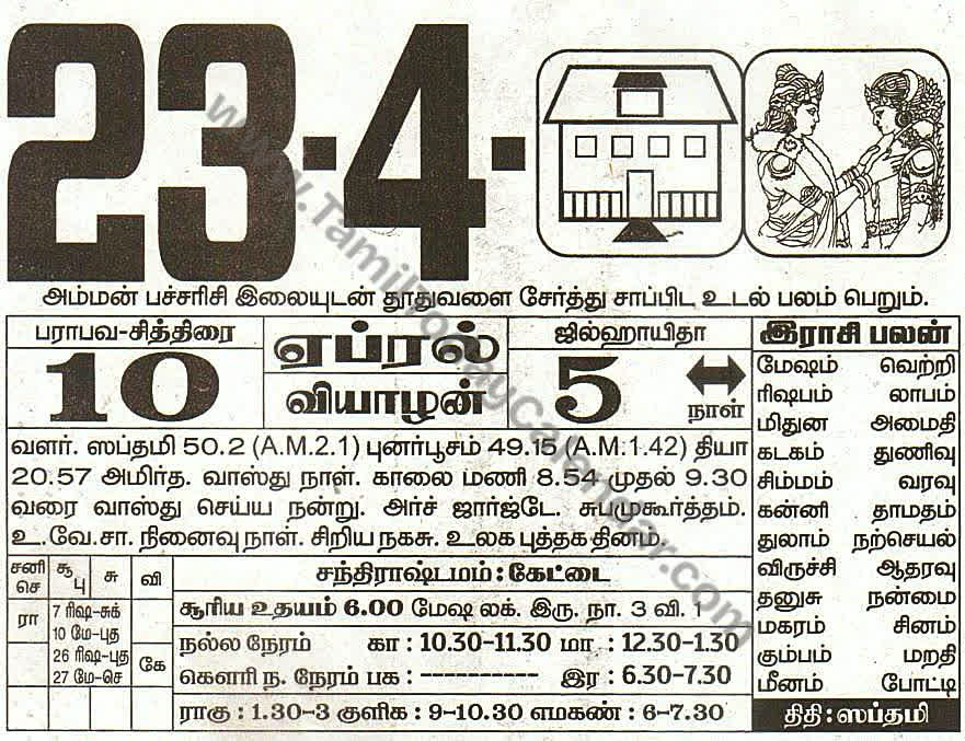 23 April 2026 Tamil Calendar Sheet with Panchangam and Daily Timings